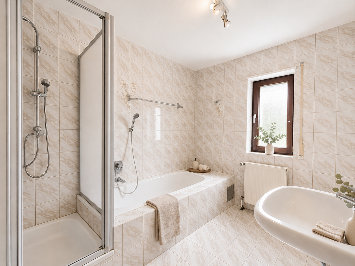 Tageslichtbad mit Dusche und Badewanne