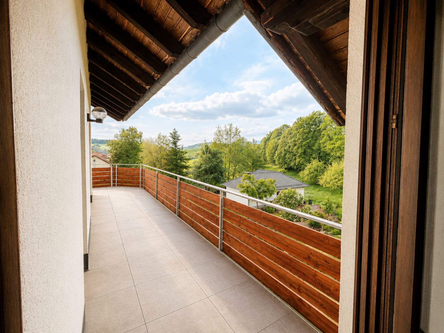 Großzügiger Balkon mit Blick ins Grüne