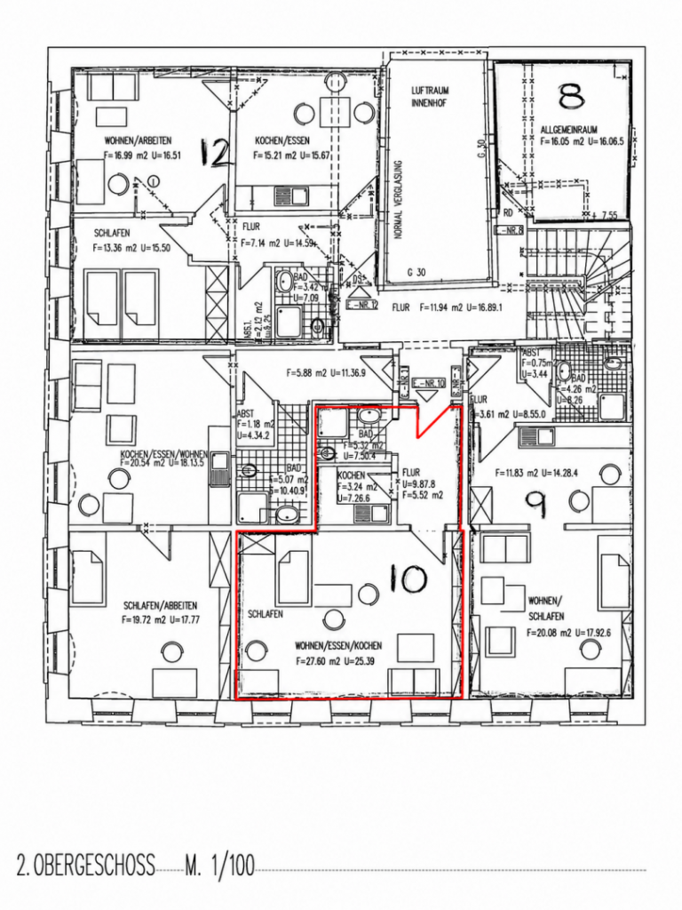 Grundriss Wohnung (rot)