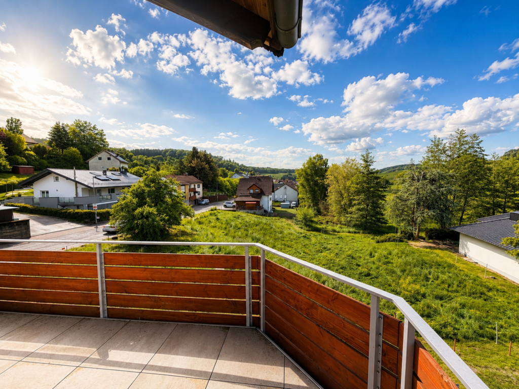Balkon mit Landblick